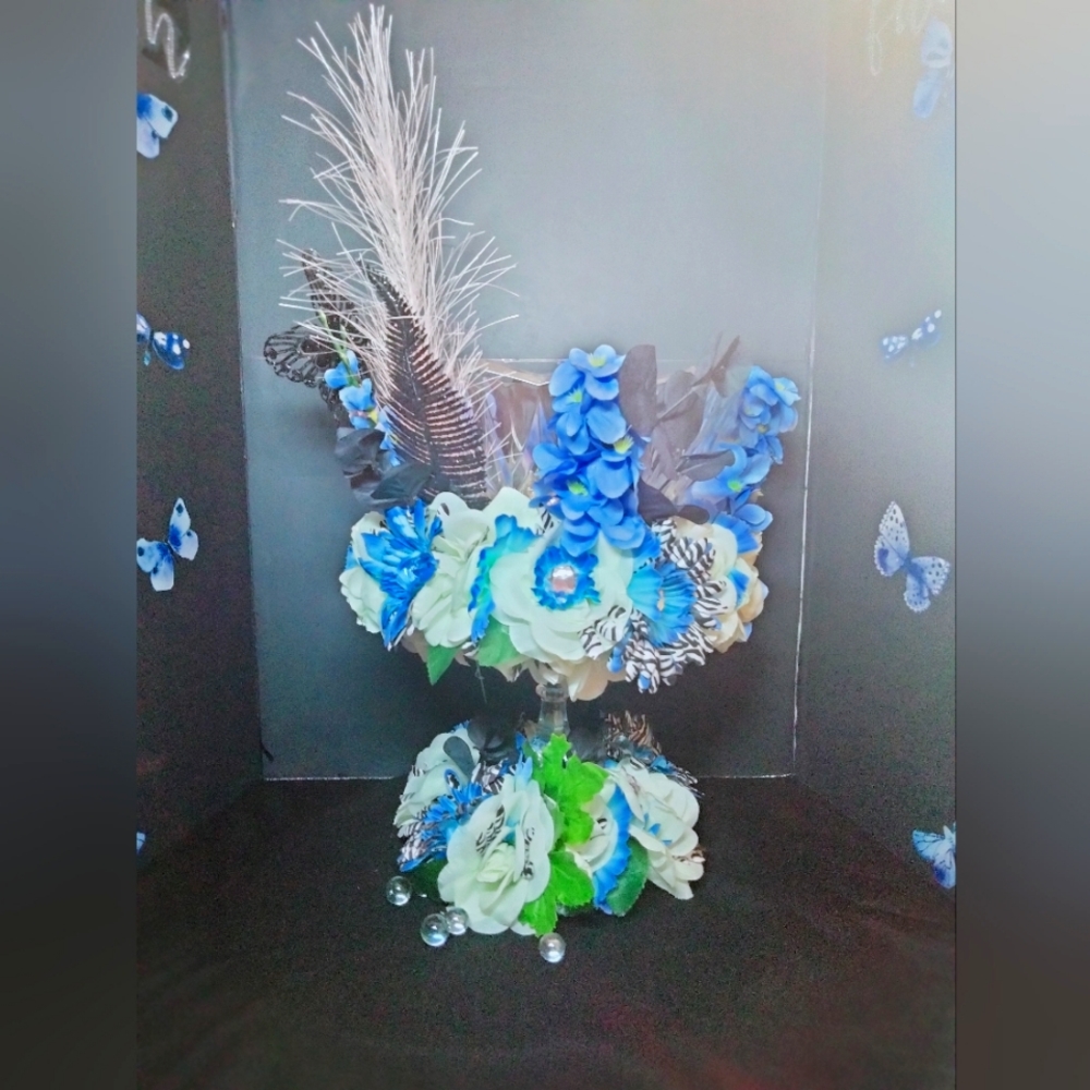 Blue Zebra table Topper/ Home Decorations candle holder
